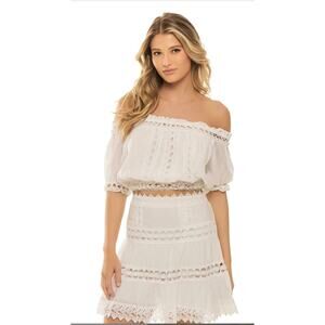 Elan Crochet Off or On The Shoulder Crop Top White coquette Cottage Core sz. XL